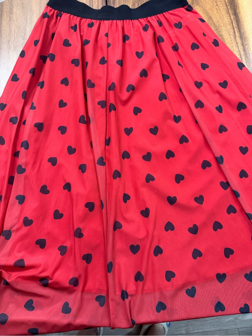 SHEIN Red Midi Skirt with Black Heart Print